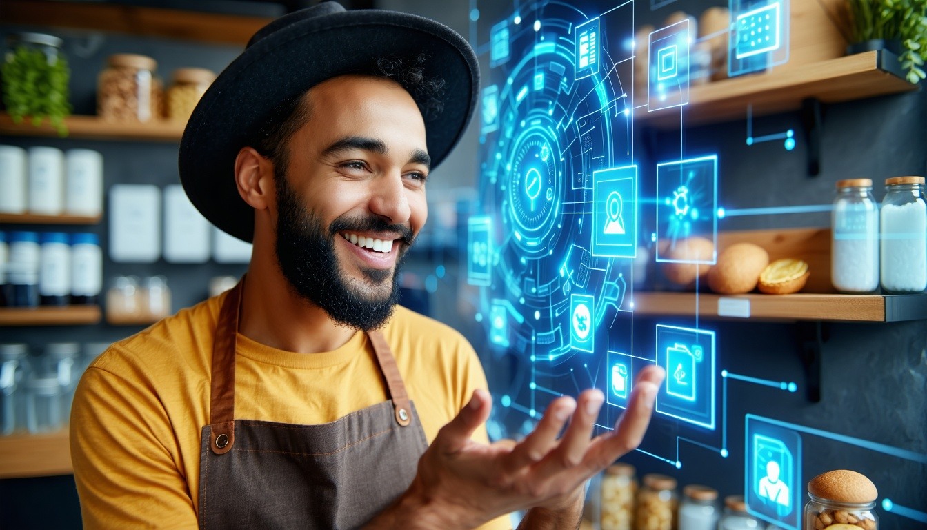 An image of a small business owner happily interac